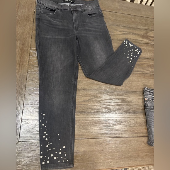 Express Denim - Express Gray Women's Jeans with Pearl/Metal Embellishments